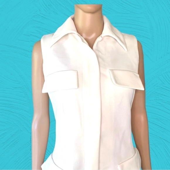 𝅺vintage Mod white sz XS/S dress ALine sheath wiggle crepe poly knit petite MCM - Picture 8 of 10